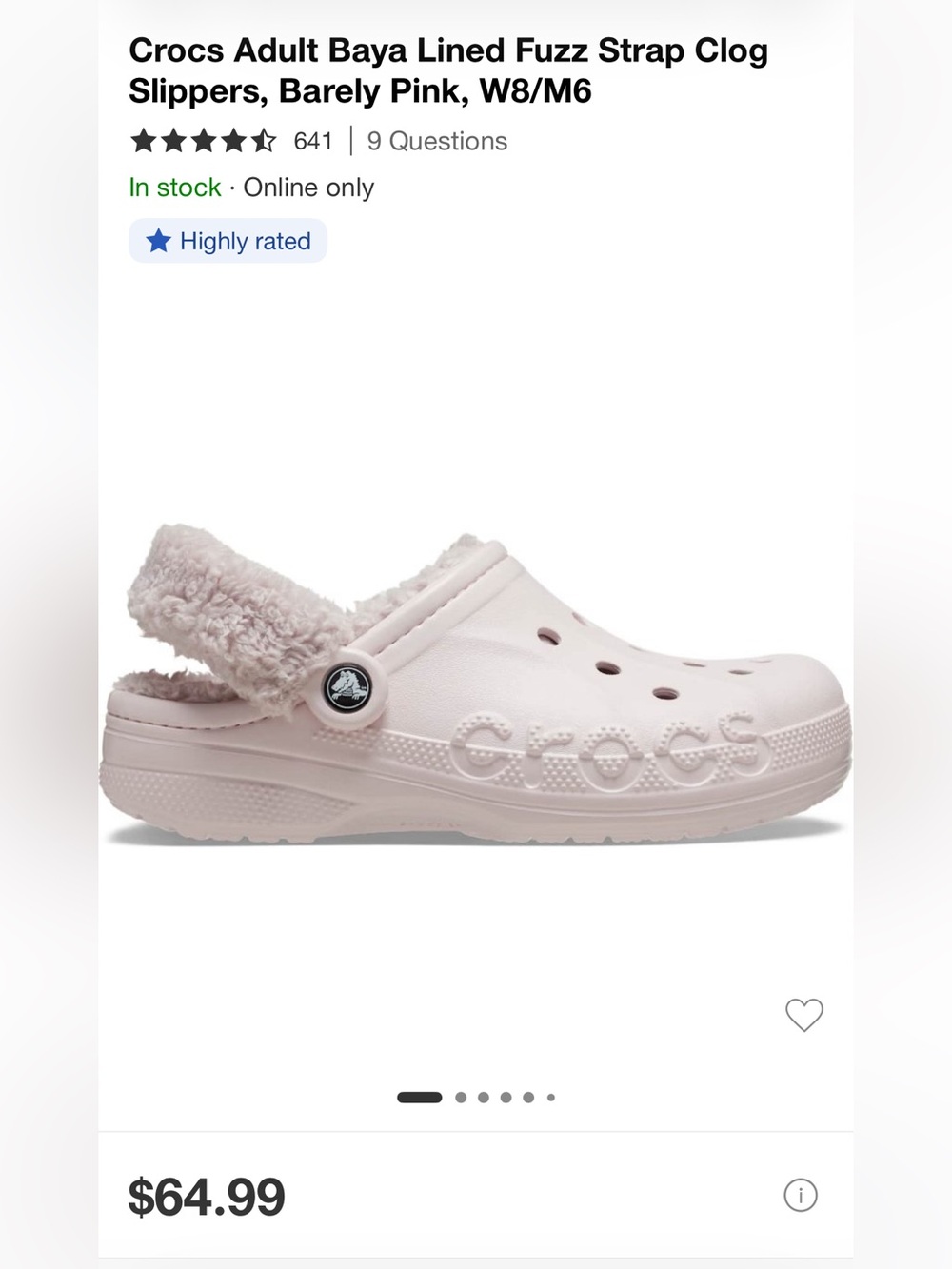 CROCS Women's Classic Lined Clog in Pale Pink